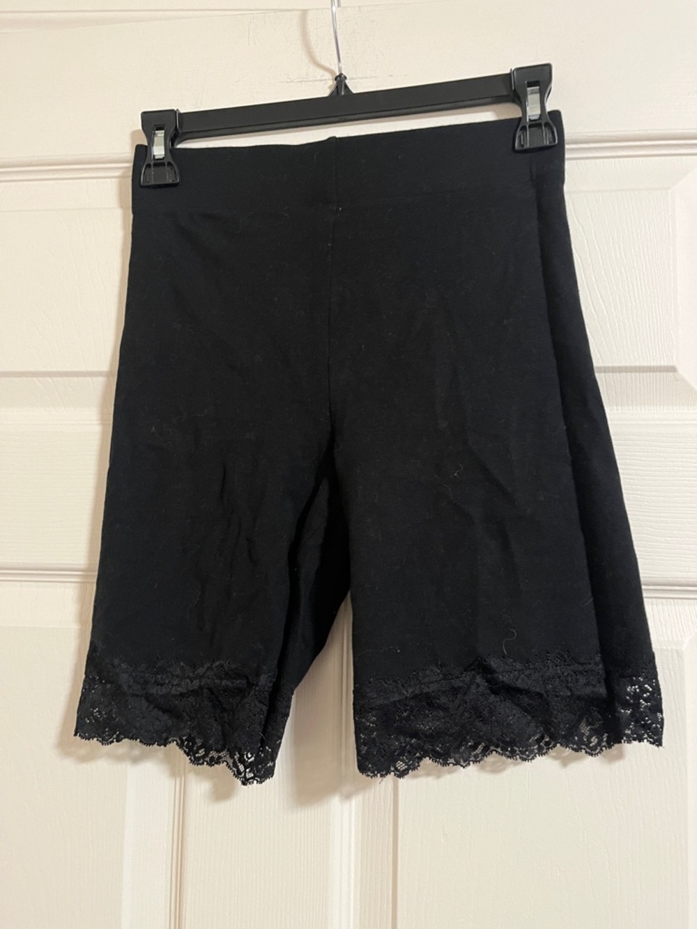 Forever 21 Black High-Waist Lace Hem Bike Shorts